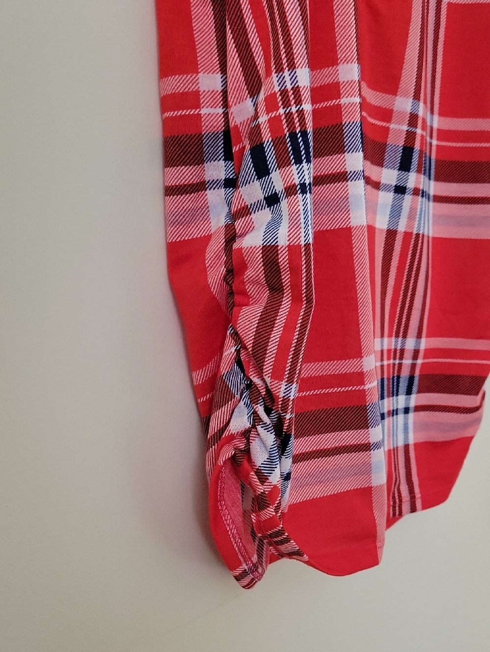 Red Plaid Sleeveless Top With Side Ruching - Picture 2 of 6